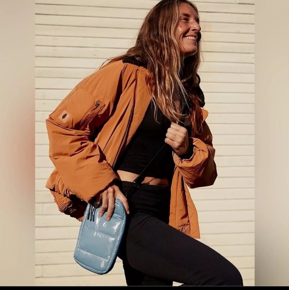 FP Movement Outpost Bomber Jacket sBoho Removable Collar Free People Brown